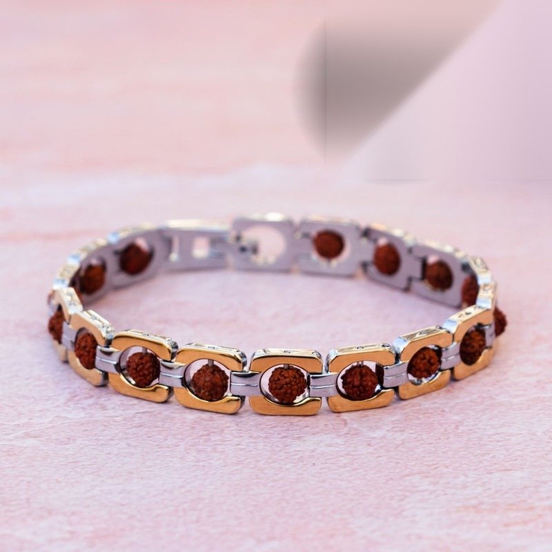 Gold Plated Rudraksha Links Necklace For Men