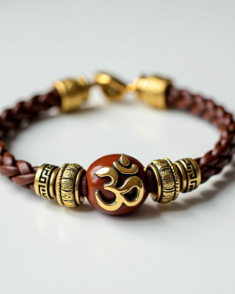 Rustic Om Rudraksha Leather Bracelet For Men