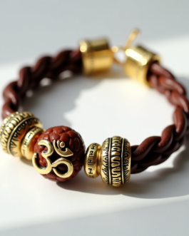 Rustic Om Rudraksha Leather Bracelet For Men